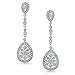 Deco Style Bridal Teardrop Cubic Zirconia Filigree Statement Prom Chandelier Earrings Women Silver Plated Brass