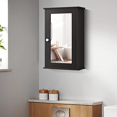 Tangkula Mirrored Bathroom Wall Mount Storage with