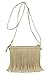 Small Fringe Crossbody Bag with Wrist Strap (Beige)