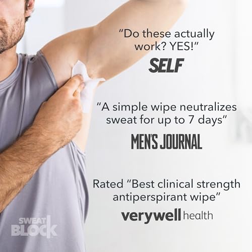 SweatBlock Antiperspirant Underarm Wipes for Men & Women - Clinical Strength for Hyperhidrosis & All-Day Sweat Control - Stop Sweating w/ up to 7-Day Protection per Wipe - Unscented - Pack of 10 Wipes