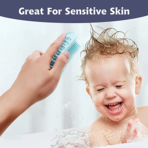 BEDELITE Silicone Body Scrubber - Silicone Loofah Exfoliating Bath Brush, Body & Face & Short Hair Wash, Fit for Sensitive and All Kinds of Skin, Easy to Clean and Lathers Well (Blue)