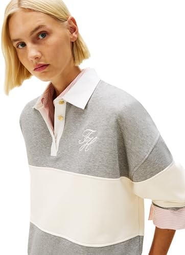 Donna Felpa Gold BTN Rugby Fleece Swtsrt con Chiusura a Bottoni, Grigio (Med Heather Grey), L