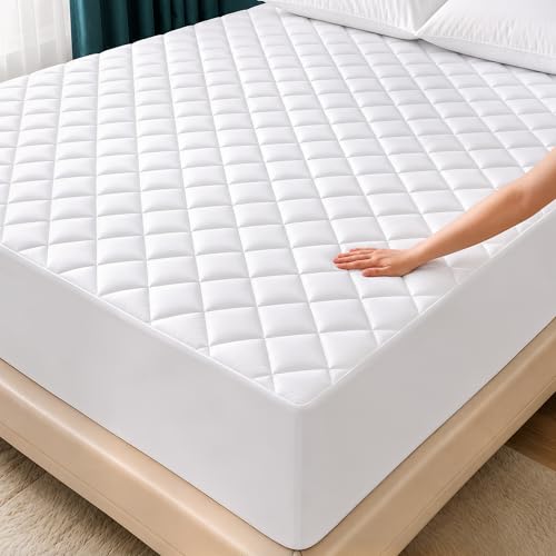 Gewatteerde getailleerde matrasbeschermer (King) - Matrashoes strekt zich uit tot 16 inch diep - matrastopper van Utopia Bedding