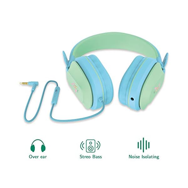 Kids-Headphones-Riwbox-CS6-Lightweight-Foldable-Stereo-Headphones-Over-Ear-Corded-Headset-Sharing-Function-with-Mic-and-Volume-Control-Compatible-with-iPadiPhonePCKindleTablet-BlueGreen Kids Headphones, Riwbox CS6 Lightweight Foldable Stereo Headphones Over Ear Corded Headset Sharing Function with Mic and…