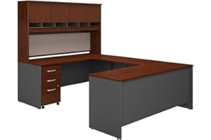 Bush Business Furniture Series C U Shaped Desk with Hutch and Storage, 72W, Hansen Cherry