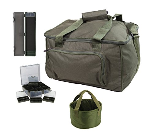 G8DS® Karpfen-Angel-Set"Quickfish" : G8DS®Rig-Wallet für bis zu 20 fertig gebundene Rigs + G8DS®Angelkasten 4in1 + G8DS®Angeltasche + faltbarer G8DS®Futtereimer