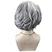 JIYCZK Short Bob Hair Wig Wavy Micro Curly Hair Synthetic Cosplay Daily Party Wig Natural As Real Hair Free Wig Cap 14Inch Silver Gray
