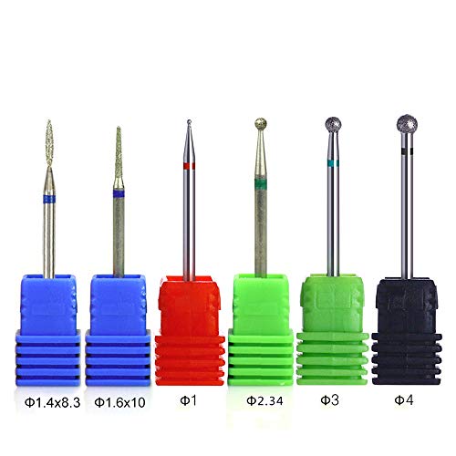 NMKL38 6PCS 3/32 Cuticle Clean Nail Drill Bit Set Rotary Dremel Burr Ball Head Nail File Drill Bit for Nail Art Electric Manicure Machine Accessories