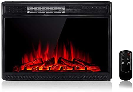 ANNT Electric Fireplace Insert 28" -Electric Fireplace Heater with Remote Control Freestanding & Recessed fireplaces, 750/1500W, Black
