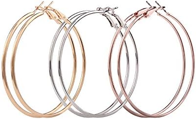 3 Pairs Hoop Earrings,18k Gold Plated Rose Gold Plated Silver Plated Stainless Steel Hoop Earrings For Women (60MM 3 Color)
