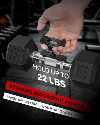 APPS2Car Soporte Magnético para Celular de Gimnasio, Ajustable 360°, Compatible con Smartphones de 4.7 a 6.5 Pulgadas, Base y Articulación de Aleación, Accesorios Gym - Negro