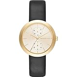 Michael Kors Women's Garner Goldtone And Black Leather Multifunction Watch