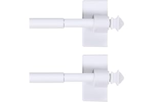 H.VERSAILTEX 2 PACK Magnetic Curtain Rods for Metal Doors Multi-Use Rods for Small Windows Cafe Sidelight and Iron Steel Places, Tool Free with Square Finials (Adjust from 16 to 28 Inch, White)