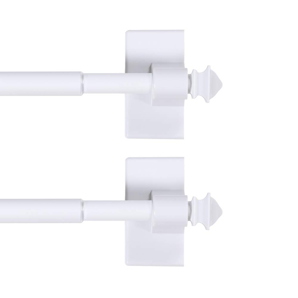 Photo 1 of H.VERSAILTEX 2 PACK Magnetic Curtain Rods for Metal Doors Multi-Use Rods for Small Windows Cafe Sidelight and Iron Steel Places, Tool Free with Square Finials (Adjust from 9 to 16 Inch, White)