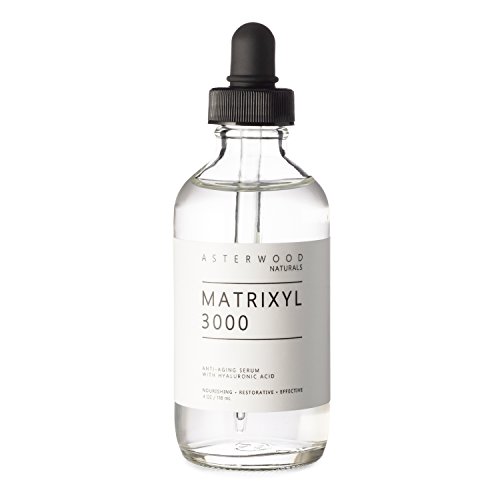 MATRIXYL 3000 4 oz Serum with Organic Hyaluronic Acid - Official Sederma Matrixyl 3000 - Anti Aging, Anti Wrinkle - Collagen Boost - ASTERWOOD NATURALS - Clear Glass Bottle