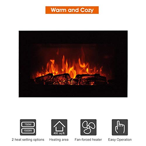 Homeleader 36" Electric Fireplace Heater, with Remote Control, Wall Mounted and Freestanding Fireplace, Space Heater, 1500W, Black