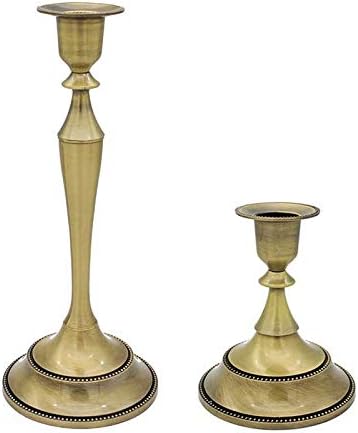 Set of 2 Bronze Gold Brass Wedding Event Metal Candlestick Holder Accent Candle Stand (Bronze, S+L)