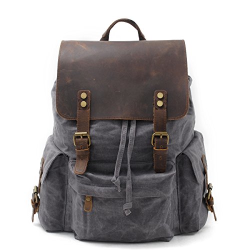 Suvom vintage canvas leather laptop backpack college sc…