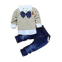 TAOJIAN Toddler and Infant 2pcs Gentleman Baby Boys Bow Tie Shirt +Denim Pants Clothes Outfits (4-5Years, Grey)