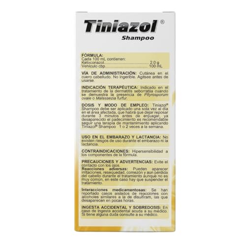 Tiniazol Ketoconazol Shampoo 2 g / 100 Botella con 120 mL Shampoo para la Caspa Seborrea Alopecia Dermatológico MD Liferpal Laboratorios Pack (1)