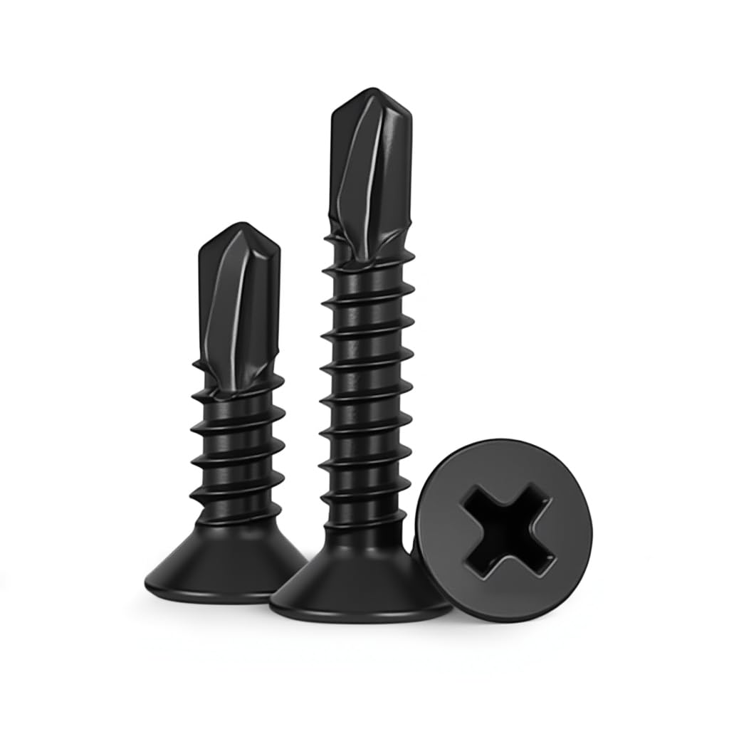 Photo 1 of #6 x 1-1/2" (100 Pack) Flat Head Sheet Metal Screws Phillips Drive Fast Self-Tapping Screw Wood Screws, High-Strength 410 Stainless Steel, Black Oxide