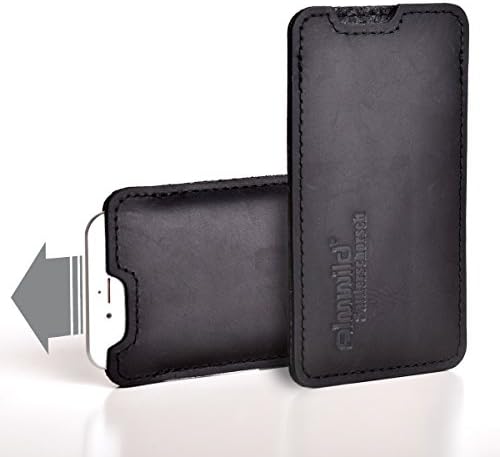 Almwild Case for Apple iPhone X/XS made of genuine cowhide leather. Available in black colour Handmade mobile phone case in Bavaria. Model Sattlerschorsch