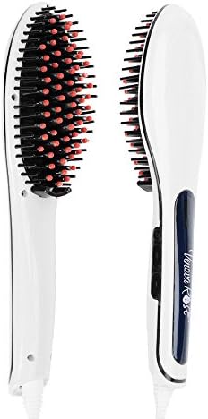 VENOVA ROSE Ceramic Hair Straightener Brush - Anti Static &amp; Anti Scald - 3 in 1 Straightening, Detangling and Styling for Professional Results (White)