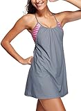 Zando Women Two Piece Stripe Swimwear Vintage Skirted Swimdress Beachwear Push up Swimsuits for Women Boyshort