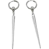 Gothic Spike Rivet Dangle Drop Hoop Statement Earrings for Women Men Silver Vintage Personalized Punk Long Geometric Triangle Cone Charms Goth Hip Hop Huggie Hoops Earring Jewelry Party