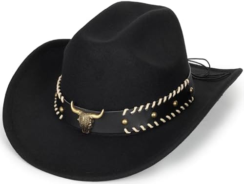 Women Wide Brim Western Cowboy Hat with Rhinestone - Solid  display picture 1