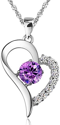 Heart Necklace Purple Crystal 925 Sterling Silver Heart Forever Love Pendant Necklace Gift for Women