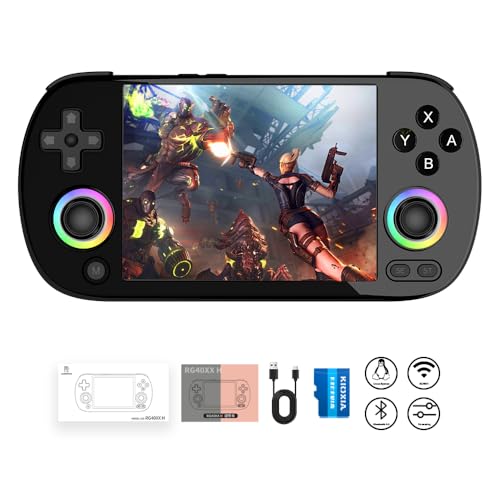 RG40XX H Retro Handheld Game Console RG40XXH Retro Gaming Console with 4-inch IPS Screen Linux System RGB Lighting 64G TF Card and 3200mAh Battery Supports 5G WiFi Bluetooth 4.2 Black