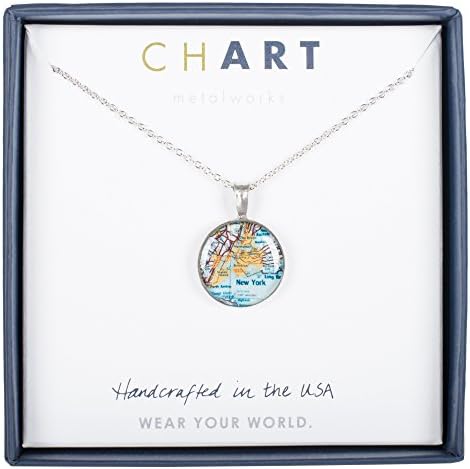 New York City Map Piccolo Classic Pewter Pendant Necklace on 18 Inch Chain