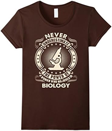 Women's Never Underestimate Power Woman Majored Biology Tshirt XL Brown