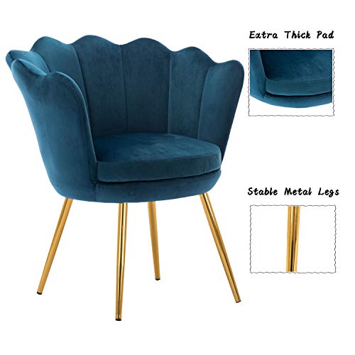 Kmax Living Room Chair, Mid Century Modern Retro Leisure Velvet Accent Chair with Golden Metal Legs, Vanity Chair for Bedroom Dresser, Upholstered Guest Chair - Blue Green