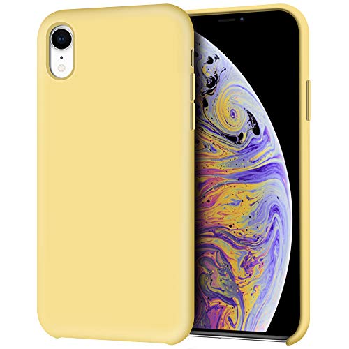 Anuck iPhone XR Case, Anti-Slip Liquid Silicone Gel Rubber Bumper Case with Soft Microfiber Lining Cushion Slim Hard Shell Shockproof Protective Case Cover for Apple iPhone XR 6.1" 2018 - Yellow