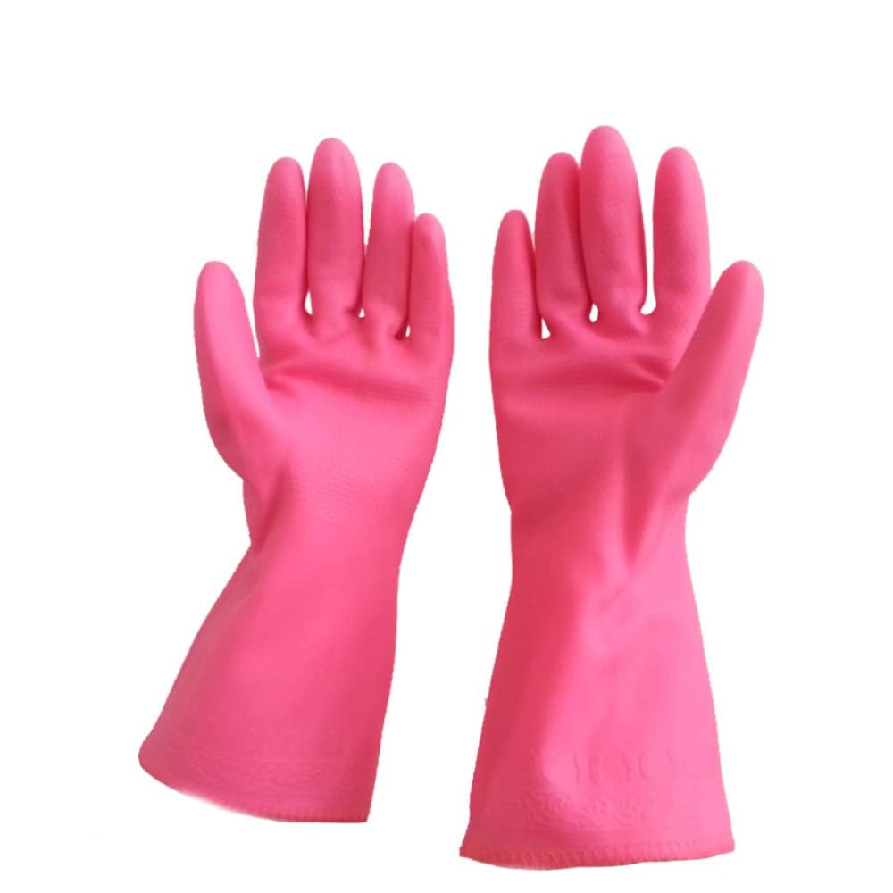 Rubber Gloves, Pink Household Long Sleeve Gloves with Cotton Flock Lining for Cleaning, Dishwashing and Gardening