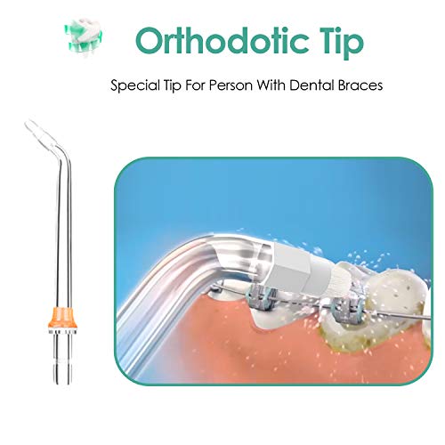 Replacement Professional 5 Dental Water Jet Nozzle Accessories for AUCEE H5 Water Flosser, 2 Jet Tips, 1 Orthodotic Tip, 1 Orthodotic Tip, 1 Periodonatal Tip, 1 Tongue Cleaner Tip