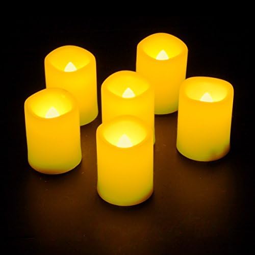 JIAJIA Spring Unscented Faux Pillar LED Votive Flameless 1.5-Inch-by-2-Inch Tea Light Ivory- Battery Operated Candles with Cyclical Timer, Pack of 6