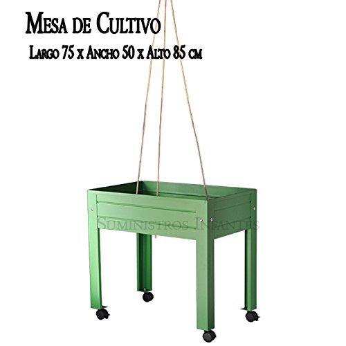 MESA DE CULTIVO COMPLETA Lacada verde. Medidas: Largo 75cm x Ancho ...