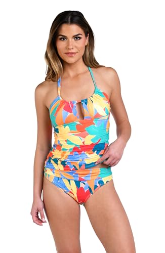 La Blanca Women's Halter Keyhole Tankini Swimsuit Top, Multi//Fantasy Resort, 6
