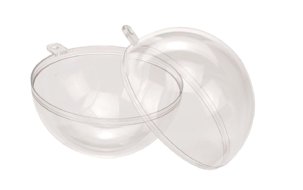 Glorex 6 3500 004 Plastic Ball Diameter 10 cm Transparent Transparent Separable into 2 Halves for Filling and Decorating, with Hole for Hanging