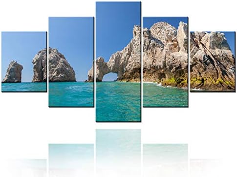 5点 ウォールアート 絵画 カボ サン ルーカスの勝利 風景プリント キャンバスに印刷 メキシコのランドマーク画像 モダンアートワークプリント ホームインテリア リビングルーム用 ジークレーフレーム すぐに掛けられる 幅60インチ X 高さ32インチ