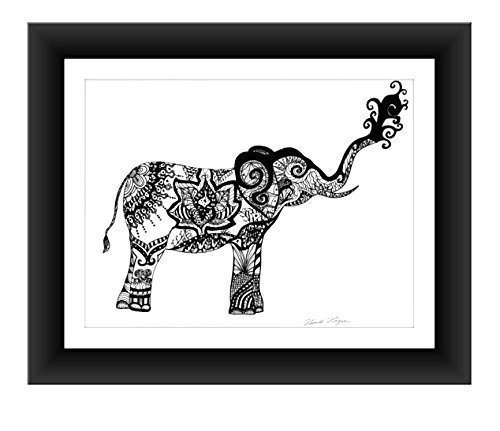 Elephant Poster Art Print Zentangle Pen and Ink 8" x 10" Wall Art Yoga Inspired