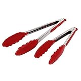 Premium Silicone Tongs 2 Pack (9-Inch & 12-Inch)(Red)