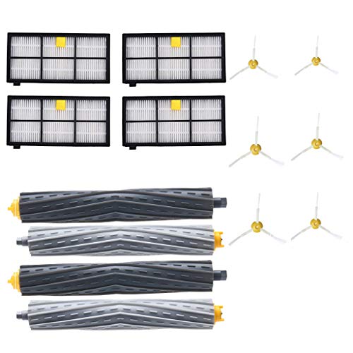 Hunzed Side Brush Accessories, Replenishment Kit Brush Filters Compatible for Irobot Roomba 860 870 880 980 Cleaner (6xSide Brush +4xFilters+4xBristle Brush) (White)