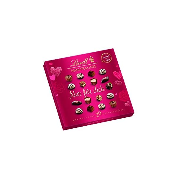 Lindt Schokolade - Mini Pralinés Emotional Edition mit persönlicher Botschaft ("Nur für dich") | 100 g | Rote Pralinen-Schachtel mit je 20 Pralinen in 9 Sorten | Pralinengeschenk | Schokoladengeschenk