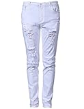 Moonwalk Men`s Elastic White Ripped Destroyed Jeans With Holes