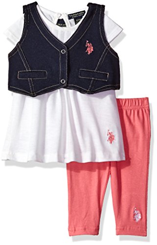 U.S. Polo Assn. Baby Girls' 3 Piece Vest, T-Shirt, and Legging Set, Coral Y0KV37CKV, 3/6M