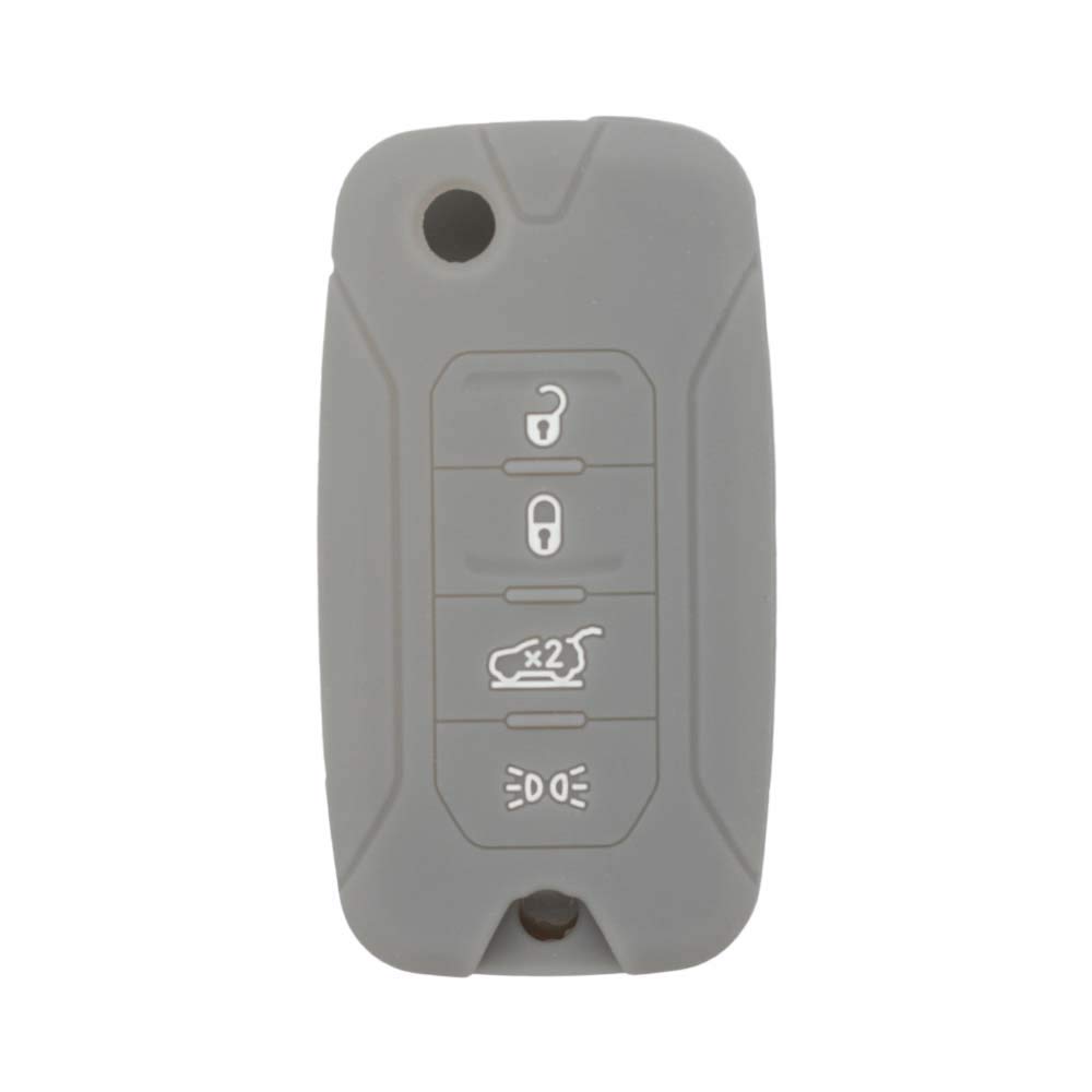 BROVACS Silicone Cover Protector Case Holder Skin Jacket Compatible with JEEP Renegade 4 Button Flip Remote Key Fob CV4757 Grey